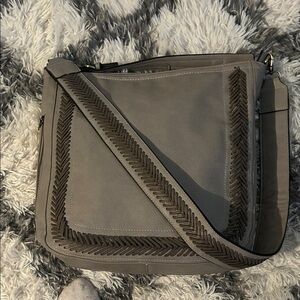 JEN&Co. Aris Hobo Taupe Vegan Leather Whipstitch Detail Shoulder/Guitar Straps